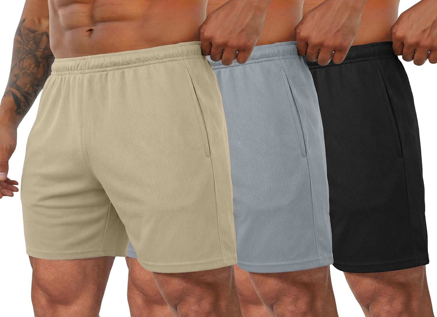 Men'S 3 Pack Workout Gym Shorts Mesh Athletic Shorts Lightweight Bodybuilding Training Short Pants with Pockets